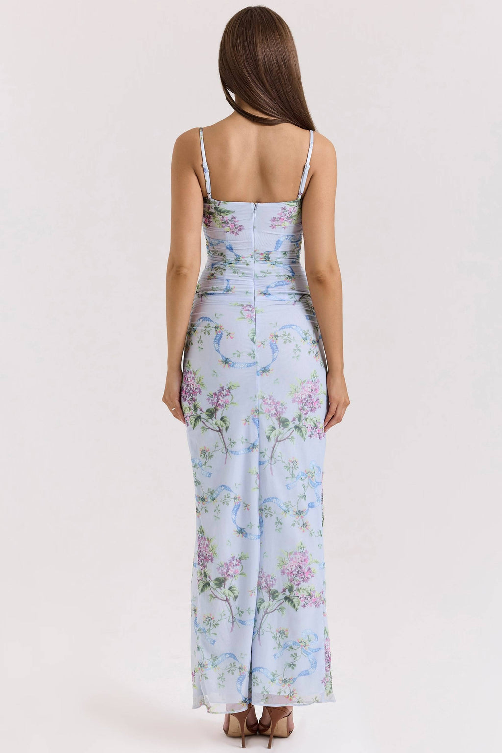 LINI Blue Floral Print Mesh Maxi Dress  Gemma Chic