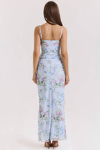 LINI Blue Floral Print Mesh Maxi Dress  Gemma Chic