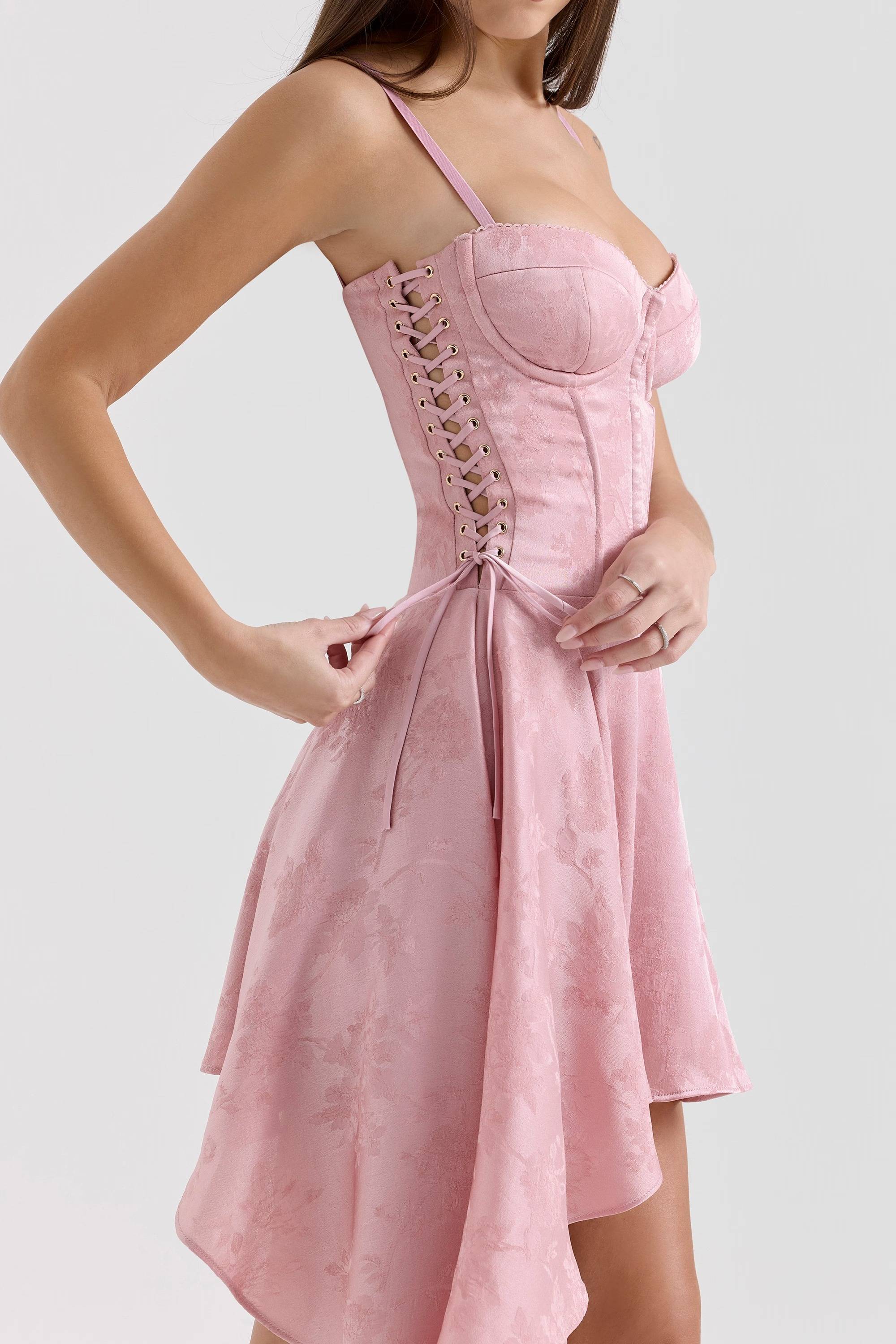LOLA Pink Jacquard Draped Mini Dress  Gemma Chic