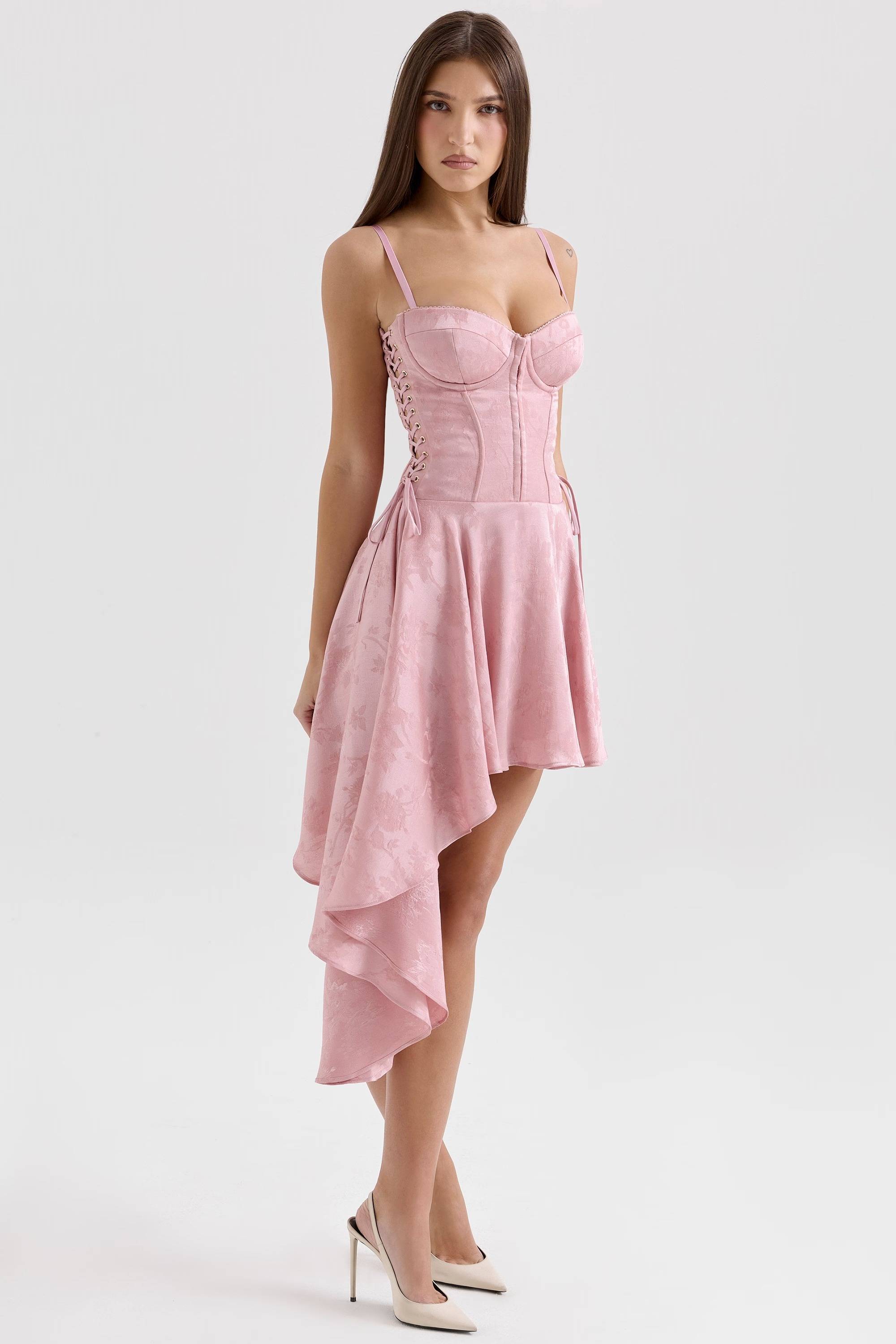 LOLA Pink Jacquard Draped Mini Dress  Gemma Chic