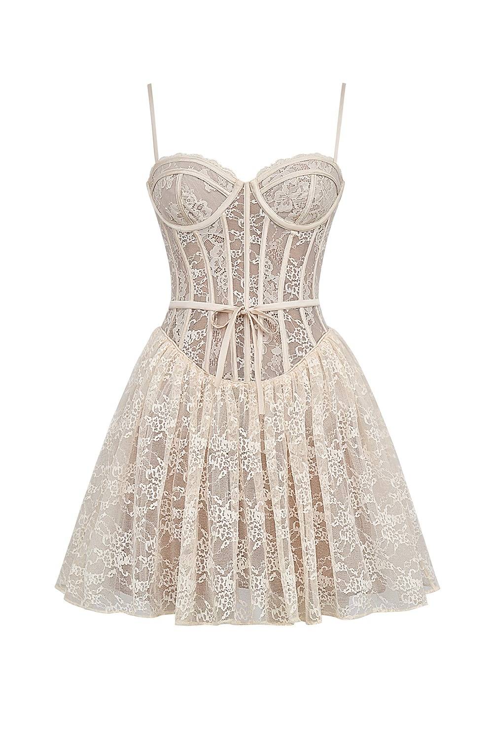 LOUISA Vintage Cream Lace Mini Dress  Gemma Chic