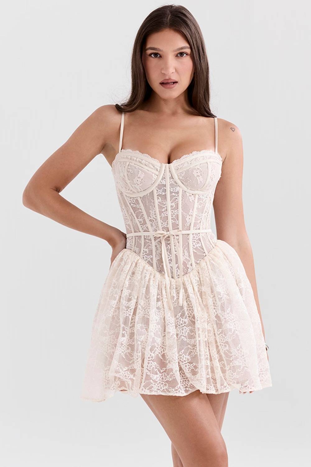 LOUISA Vintage Cream Lace Mini Dress  Gemma Chic