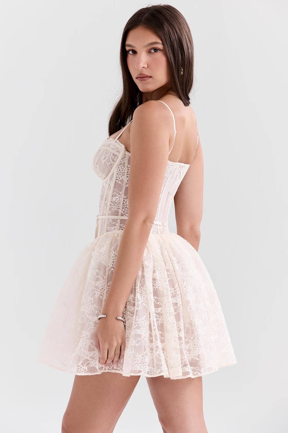 LOUISA Vintage Cream Lace Mini Dress  Gemma Chic