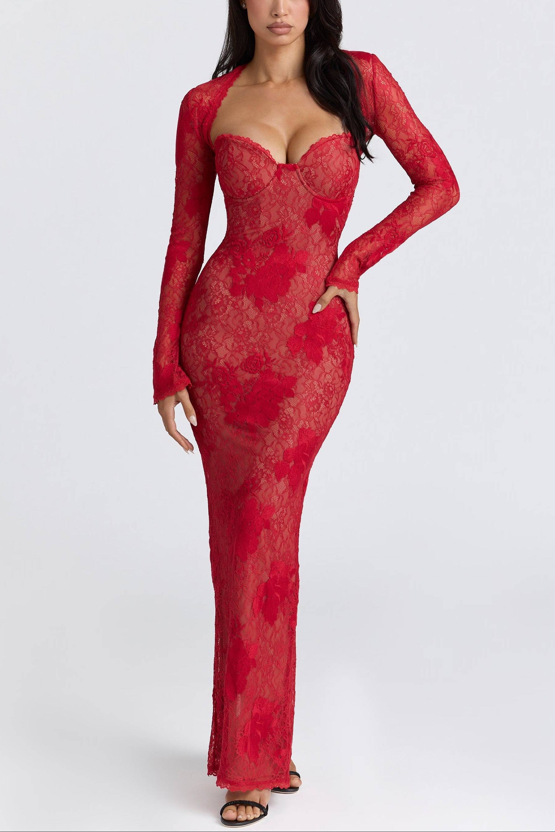 LUCIENNE red Lace Maxi Dress - Limited Edition  GEMMACHIC