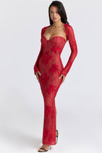 LUCIENNE Red Lace Embroidered Maxi Dress - Limited Edition  GEMMACHIC