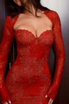 LUCIENNE Red Lace Embroidered Maxi Dress - Limited Edition  GEMMACHIC