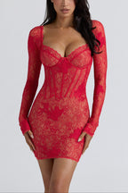 LUCIENNE Red Lace Embroidered Mini Dress - Limited Edition  GEMMACHIC