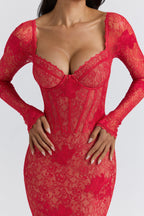 LUCIENNE Red Lace Embroidered Mini Dress - Limited Edition  GEMMACHIC
