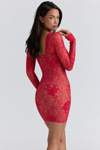 LUCIENNE Red Lace Embroidered Mini Dress - Limited Edition  GEMMACHIC