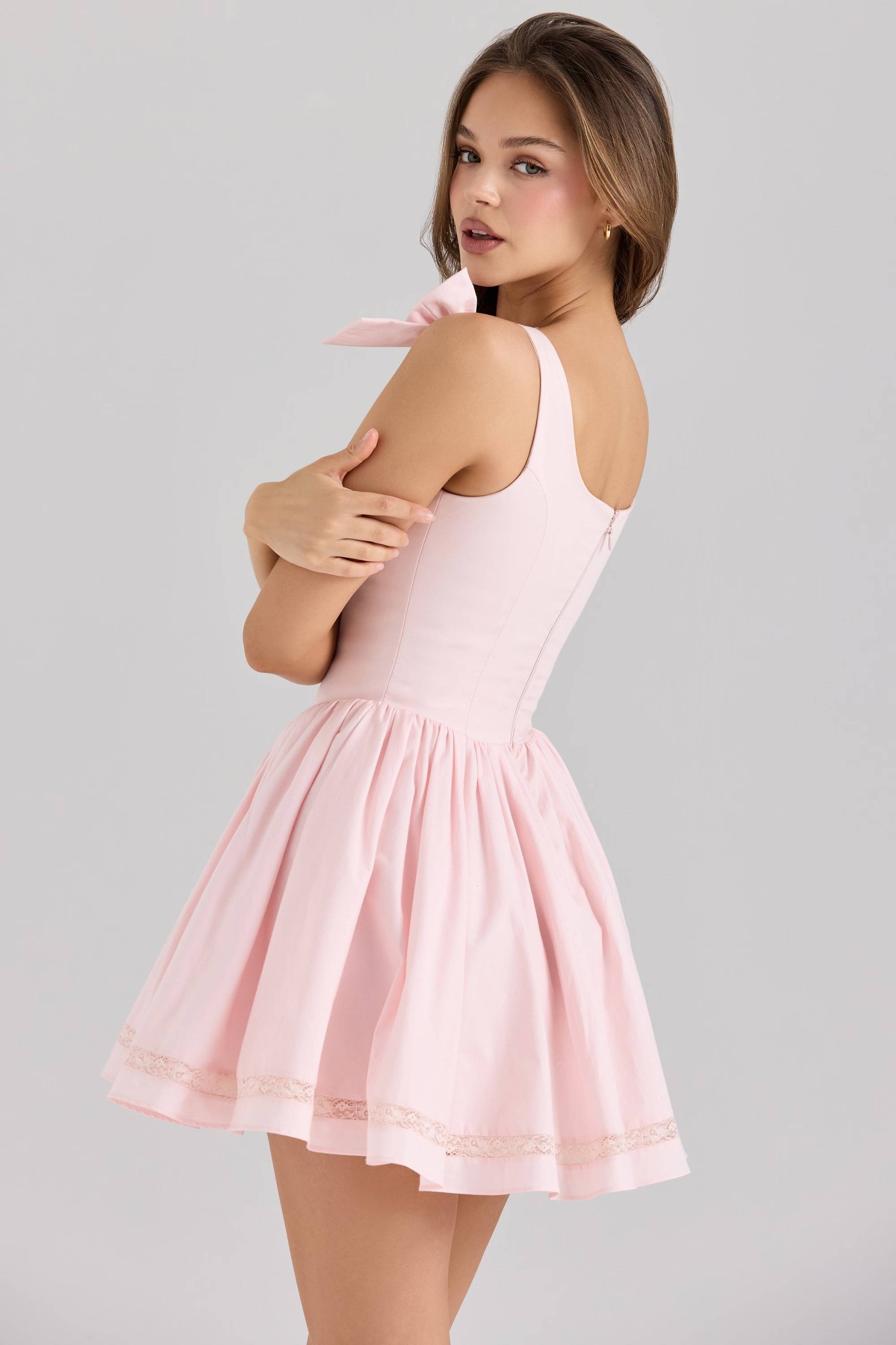 Lyla Pink Stretch Cotton Mini Dress  Gemma Chic