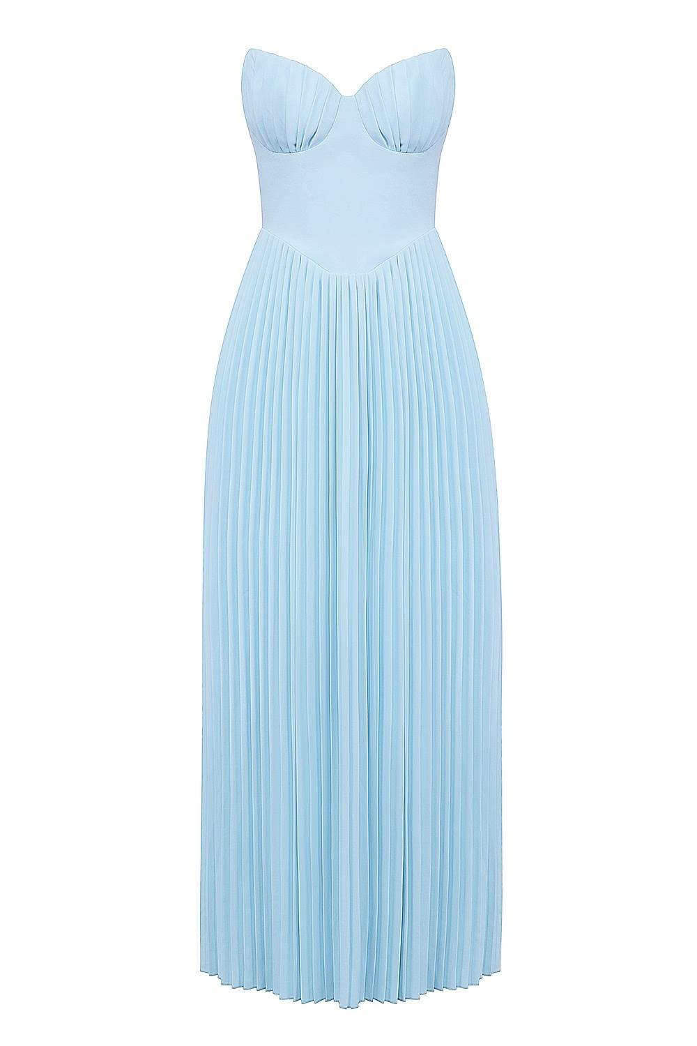 MARCELLA Ocean Blue Pleated Maxi Dress  GEMMACHIC