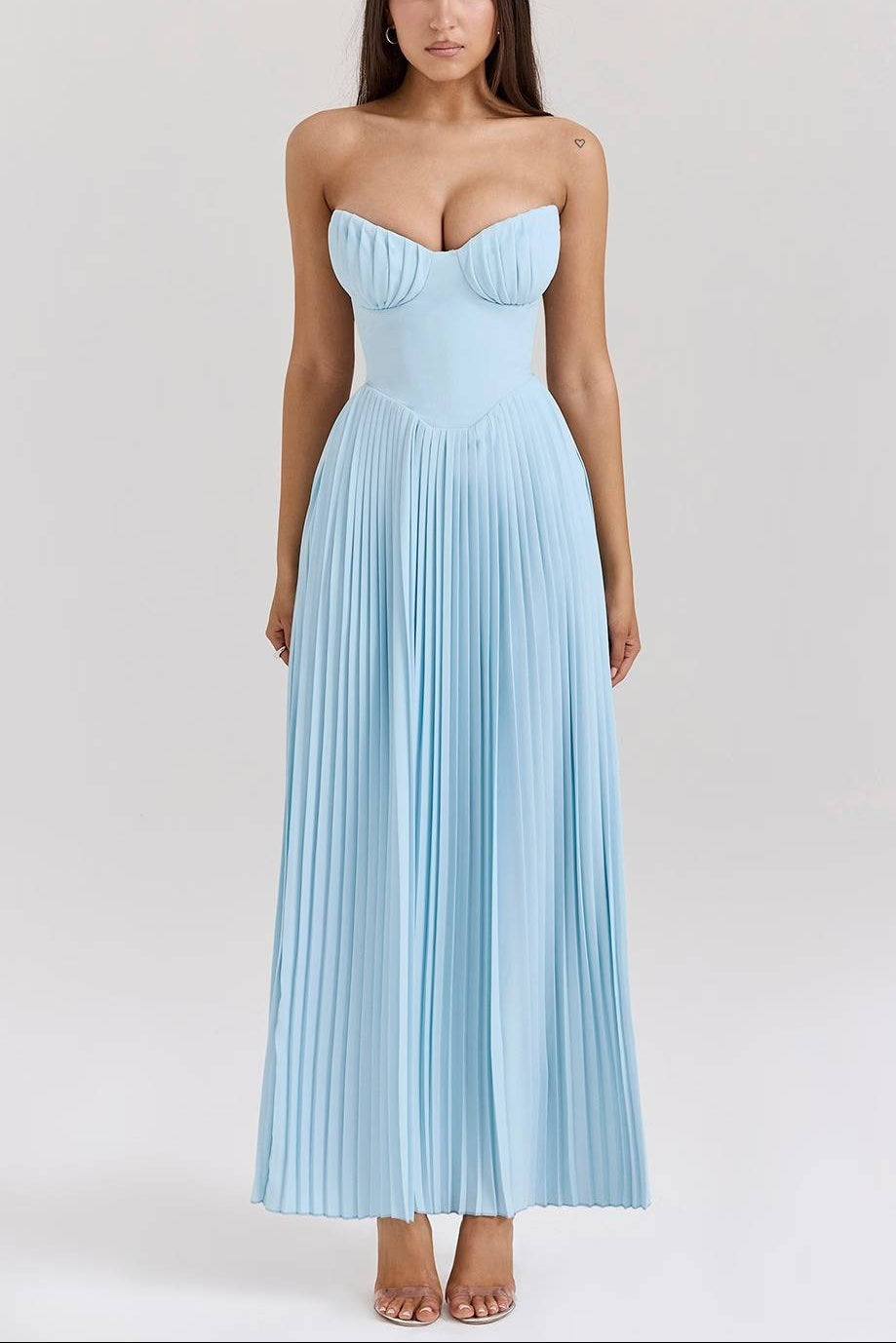 MARCELLA Ocean Blue Pleated Maxi Dress  GEMMACHIC