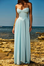 MARCELLA Ocean Blue Pleated Maxi Dress  GEMMACHIC