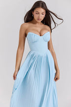 MARCELLA Ocean Blue Pleated Maxi Dress  GEMMACHIC
