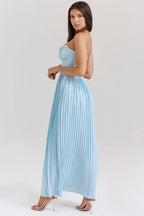 MARCELLA Ocean Blue Pleated Maxi Dress  GEMMACHIC