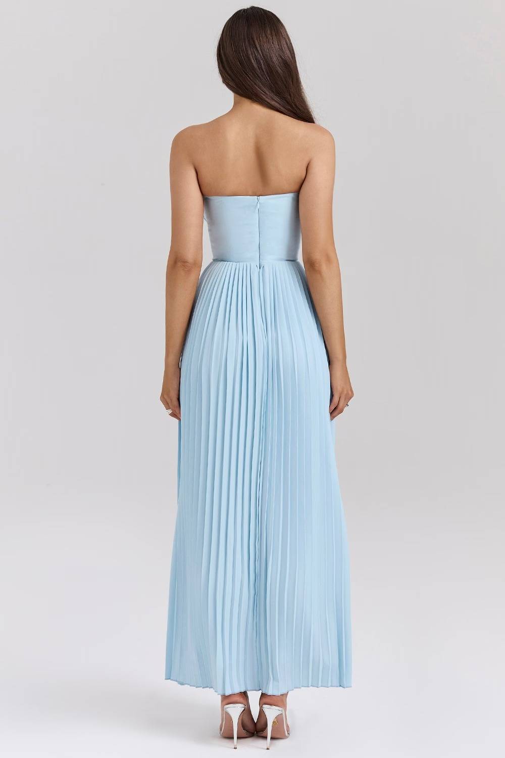 MARCELLA Ocean Blue Pleated Maxi Dress  GEMMACHIC