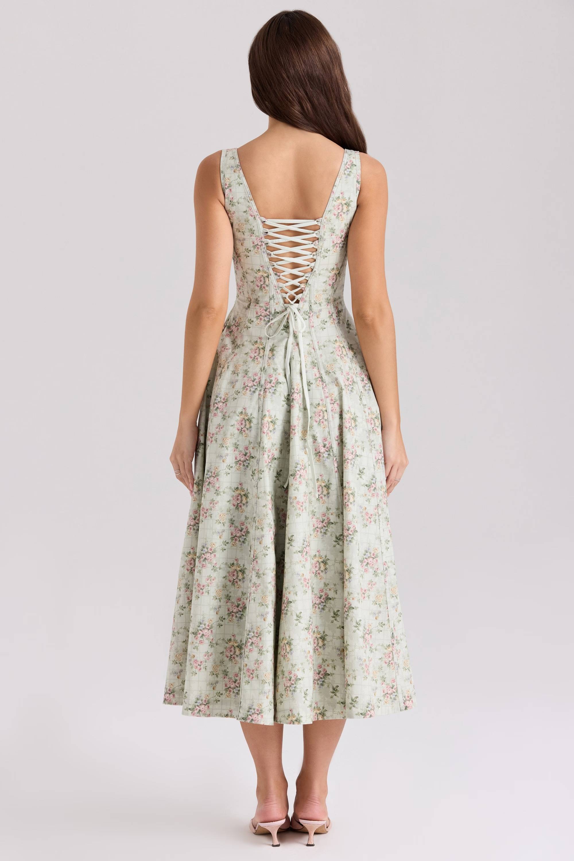 MARIABELLA Sage Floral Print Cotton Midi Dress  Gemma Chic