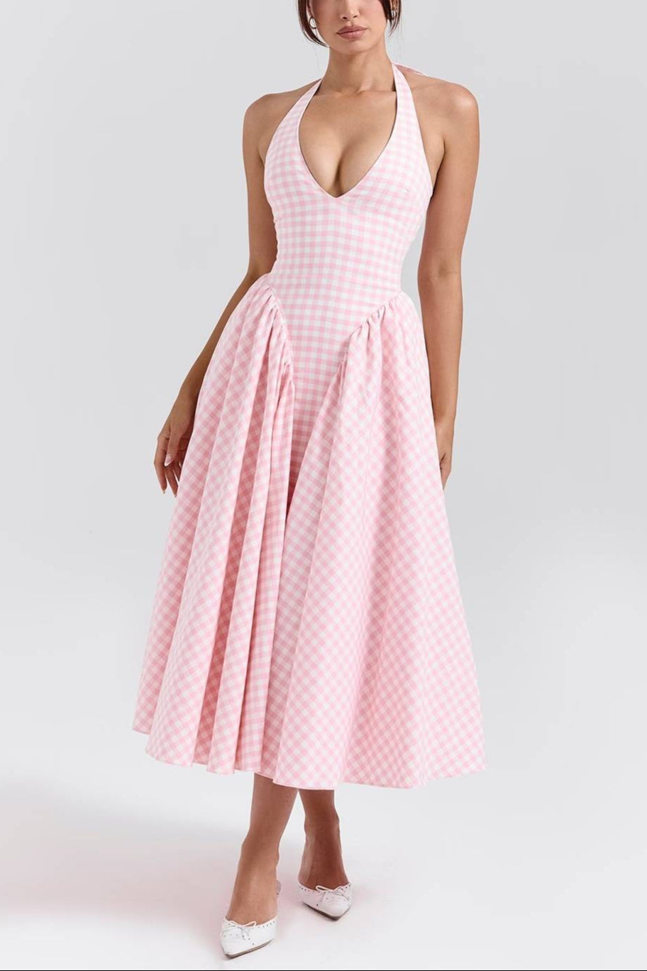 MARILYN_Strawberry_Shortcake_Gingham_Halter_Midi_Sundress_2