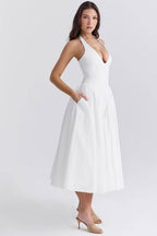 MARILYN Cotton Halter Midi Sundress  Gemma Chic