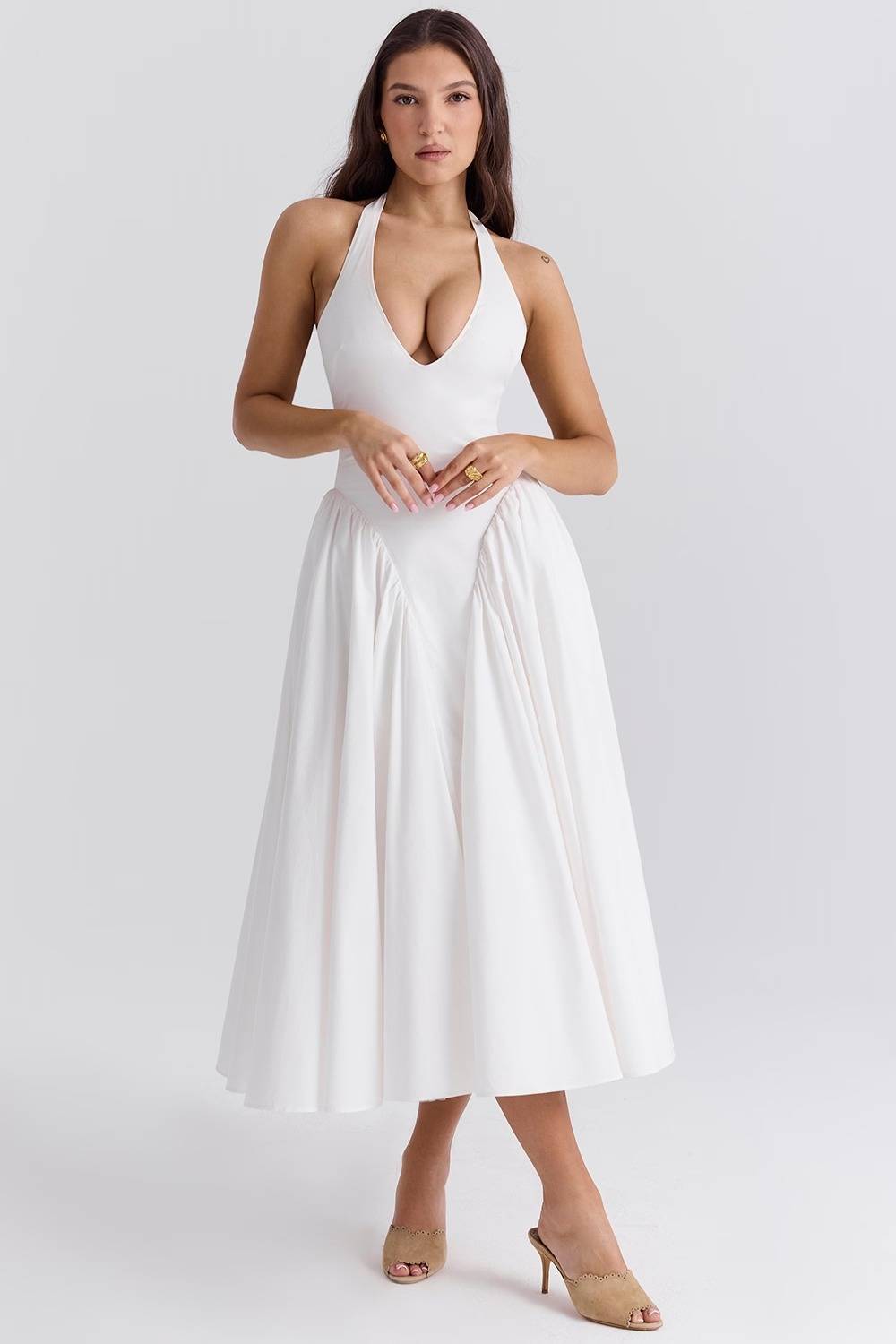 MARILYN Cotton Halter Midi Sundress  Gemma Chic
