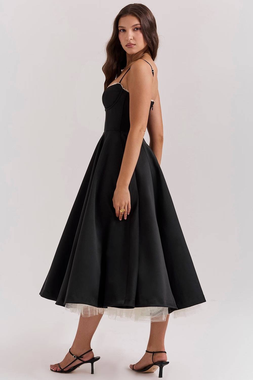 Mademoiselle Black Tulle Midi Dress  Gemma Chic