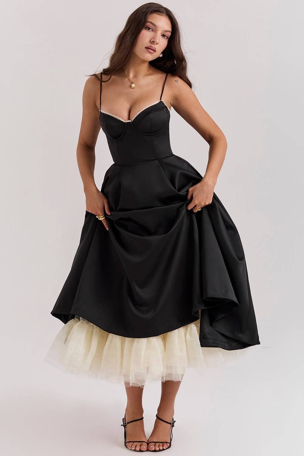 Mademoiselle Black Tulle Midi Dress  Gemma Chic