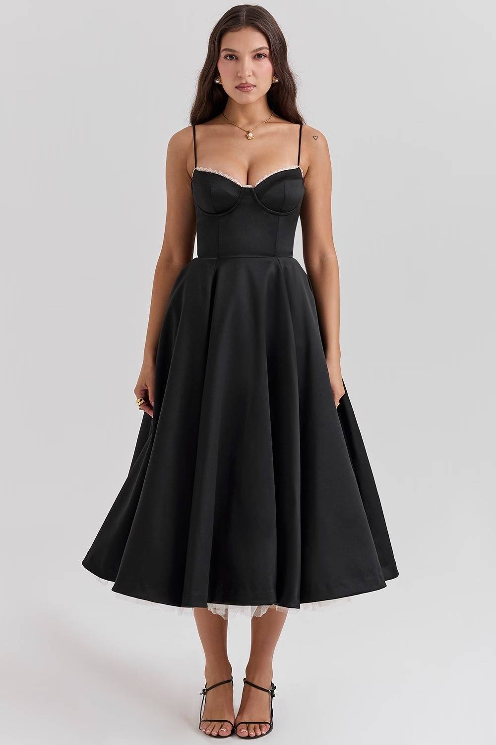 Mademoiselle Black Tulle Midi Dress  Gemma Chic