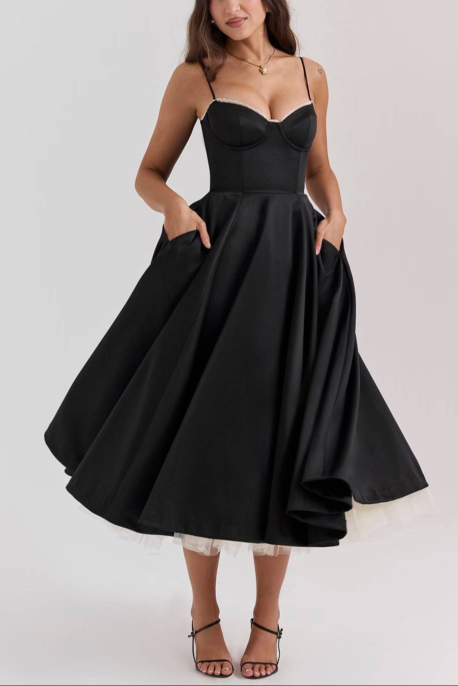 Mademoiselle Black Tulle Midi Dress  Gemma Chic