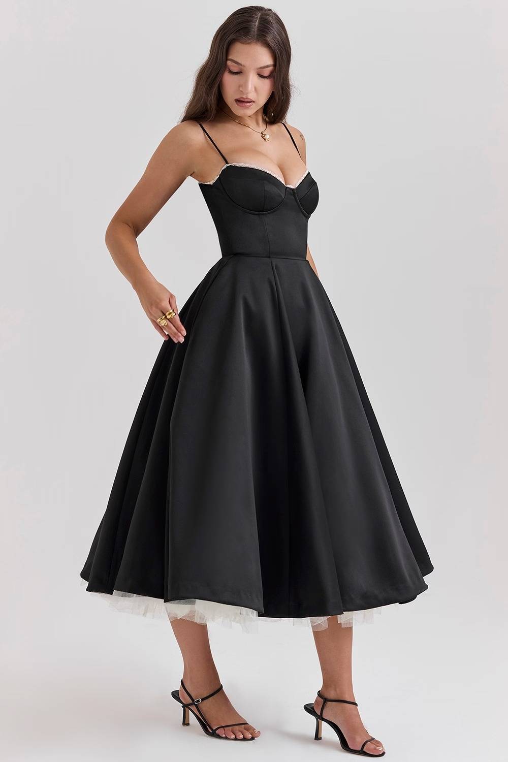 Mademoiselle Black Tulle Midi Dress  Gemma Chic