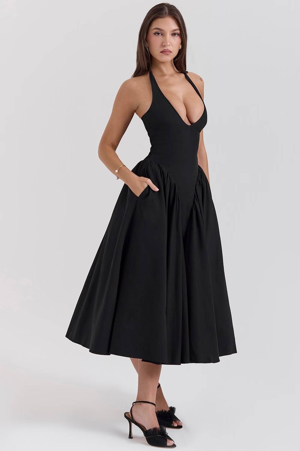 MARILYN Cotton Halter Midi Sundress  Gemma Chic