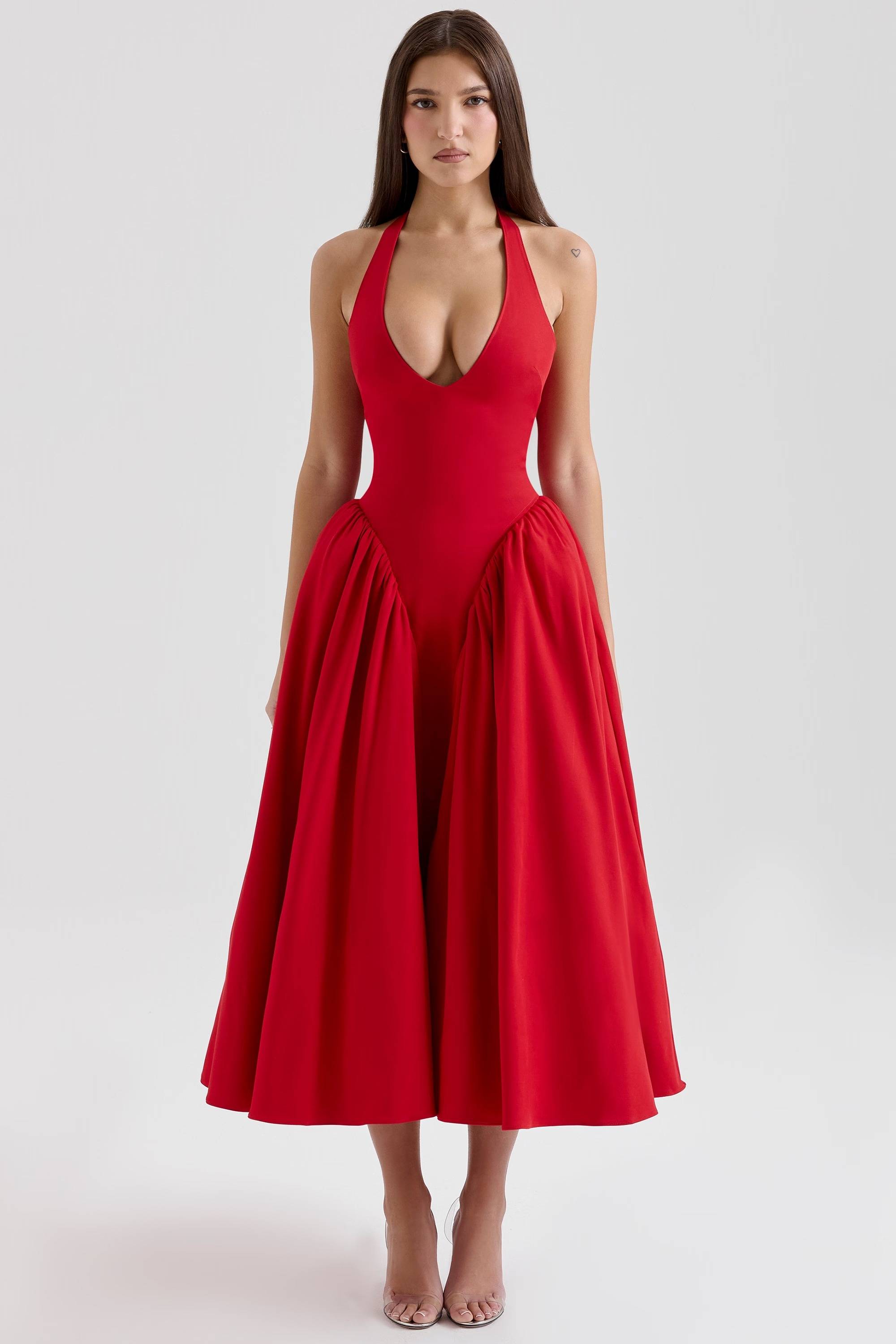 MARILYN Cotton Halter Midi Sundress  Gemma Chic