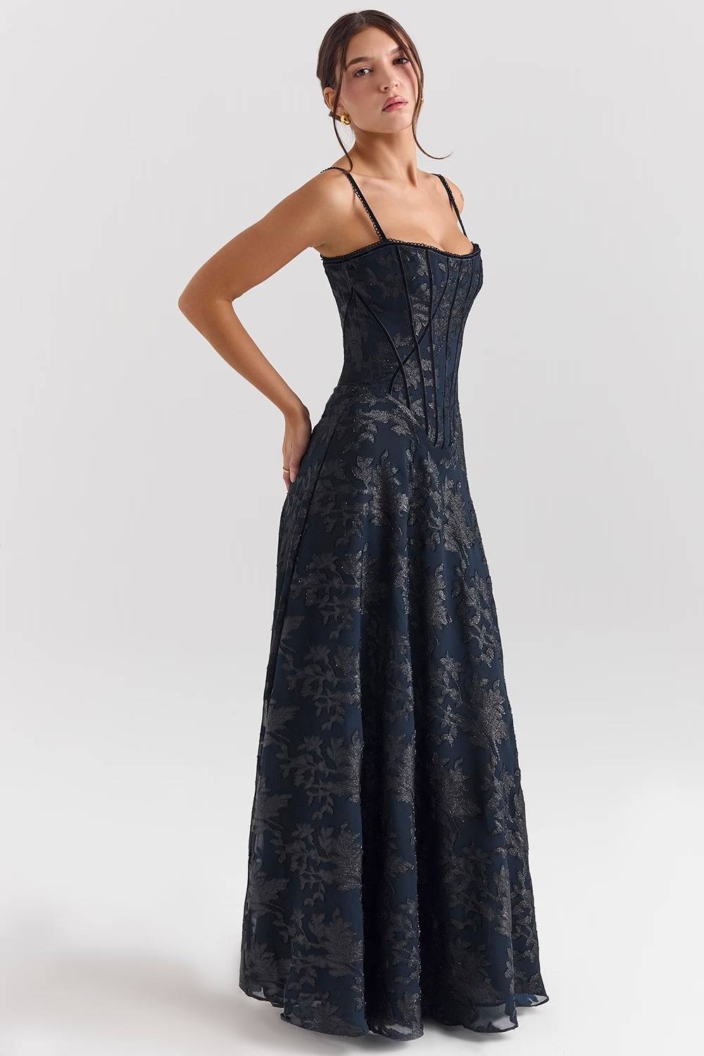 Midnight Blue Lurex Chiffon Maxi Dress  Gemma Chic