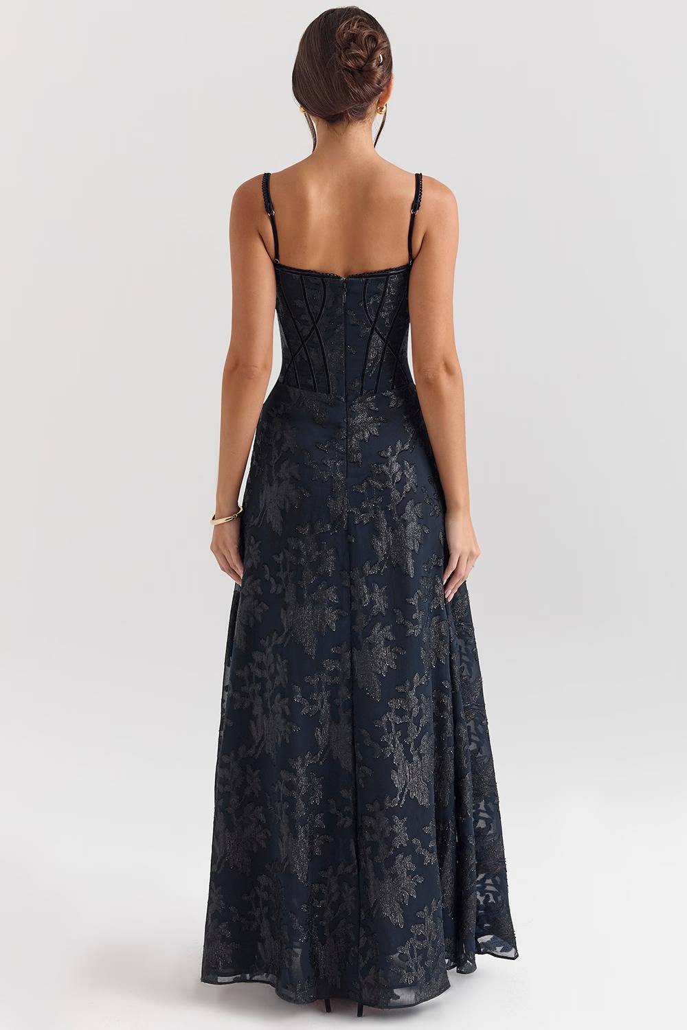 Midnight Blue Lurex Chiffon Maxi Dress  Gemma Chic