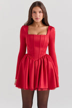 NINA Holly Red Removable Bow Tulle Mini Dress  Gemma Chic