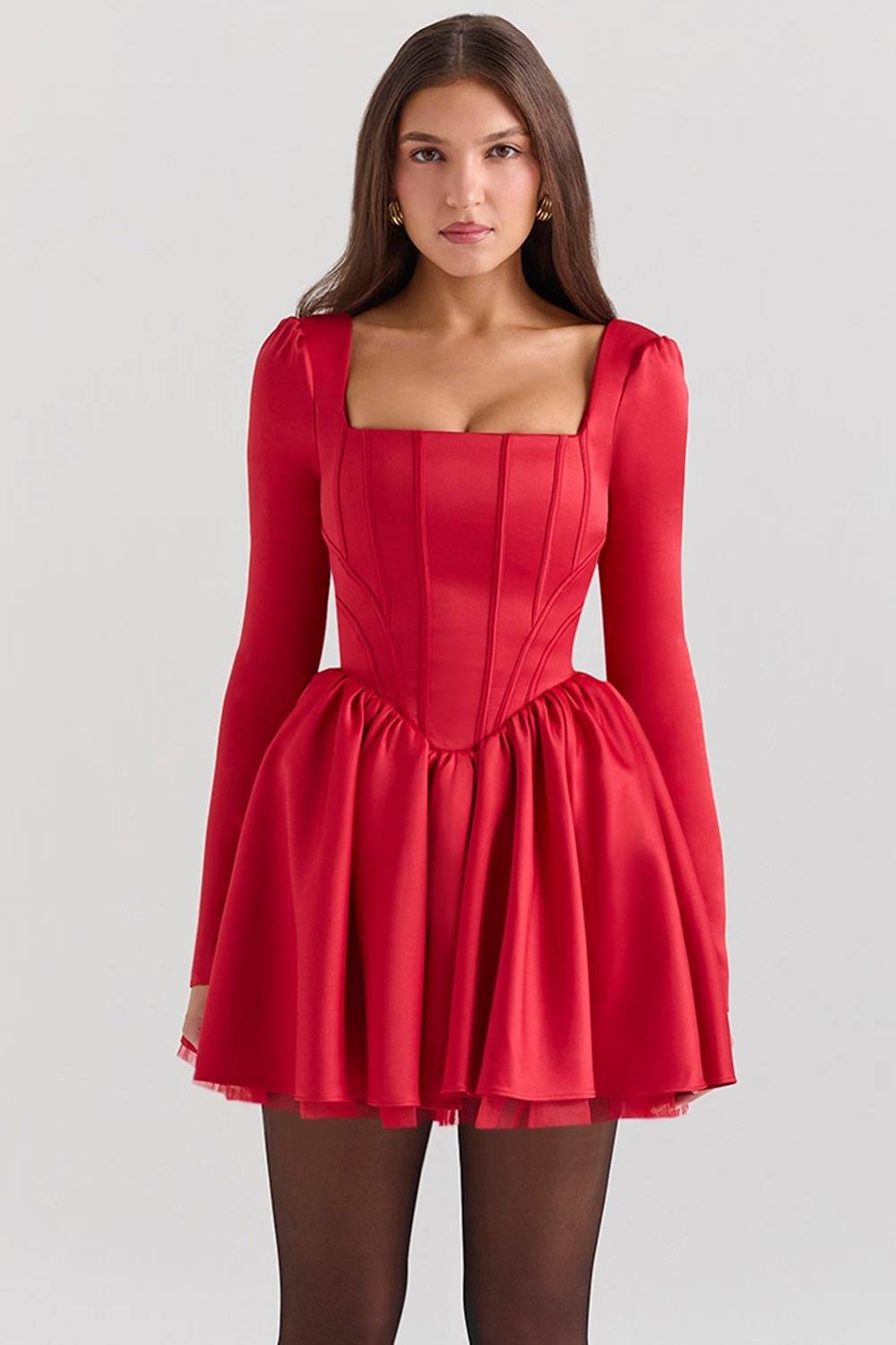 NINA Holly Red Removable Bow Tulle Mini Dress  Gemma Chic
