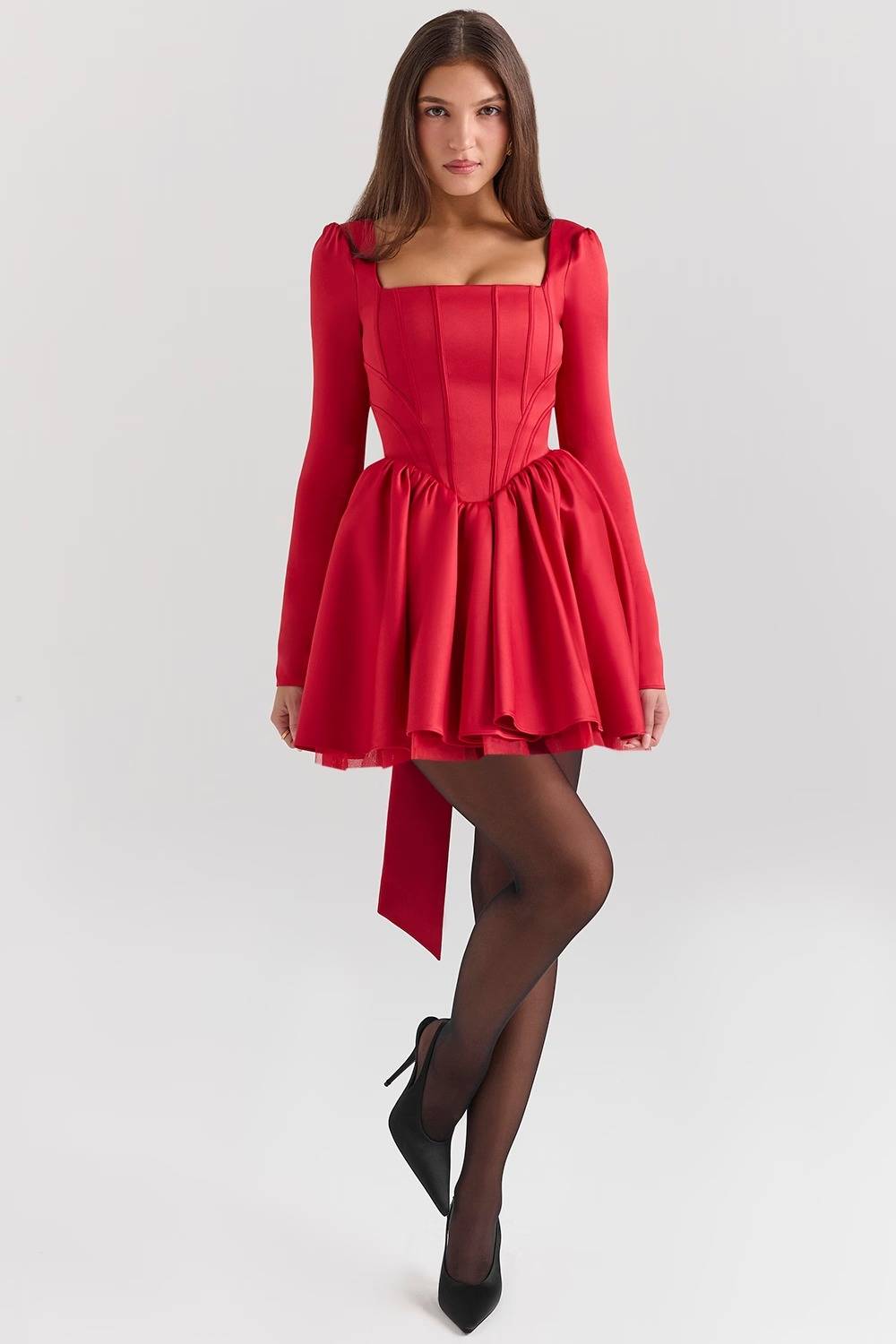NINA Holly Red Removable Bow Tulle Mini Dress  Gemma Chic