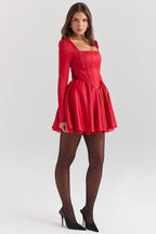 NINA Holly Red Removable Bow Tulle Mini Dress  Gemma Chic