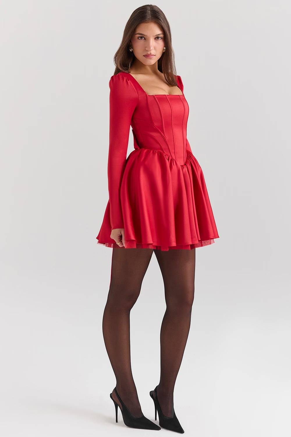 NINA Holly Red Removable Bow Tulle Mini Dress  Gemma Chic