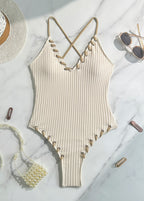 Lena - Ribbed Lace-Up One Piece Swimsuit  GEMMACHIC