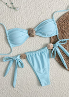 Isla Shell Detail Bikini Set ¨C Light Blue Tie Side Swimwear  GEMMACHIC