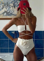 Scarlet Bloom - Floral High-Waist Bikini Set  GEMMACHIC