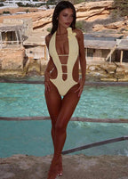 Sunburst Pearl-Accent Plunge Swimsuit  GEMMACHIC