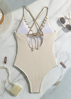Lena - Ribbed Lace-Up One Piece Swimsuit  GEMMACHIC
