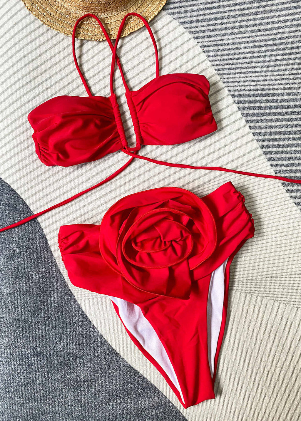 Scarlet Bloom - Floral High-Waist Bikini Set  GEMMACHIC