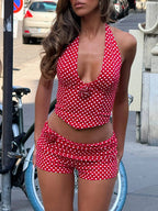 PIAI CORSET TOP AND SHORTS POLKA DOT TWO-PIECE SET IN RED  GEMMACHIC
