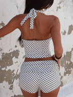 PIAI CORSET TOP AND SHORTS POLKA DOT TWO-PIECE SET IN WHITE  GEMMACHIC