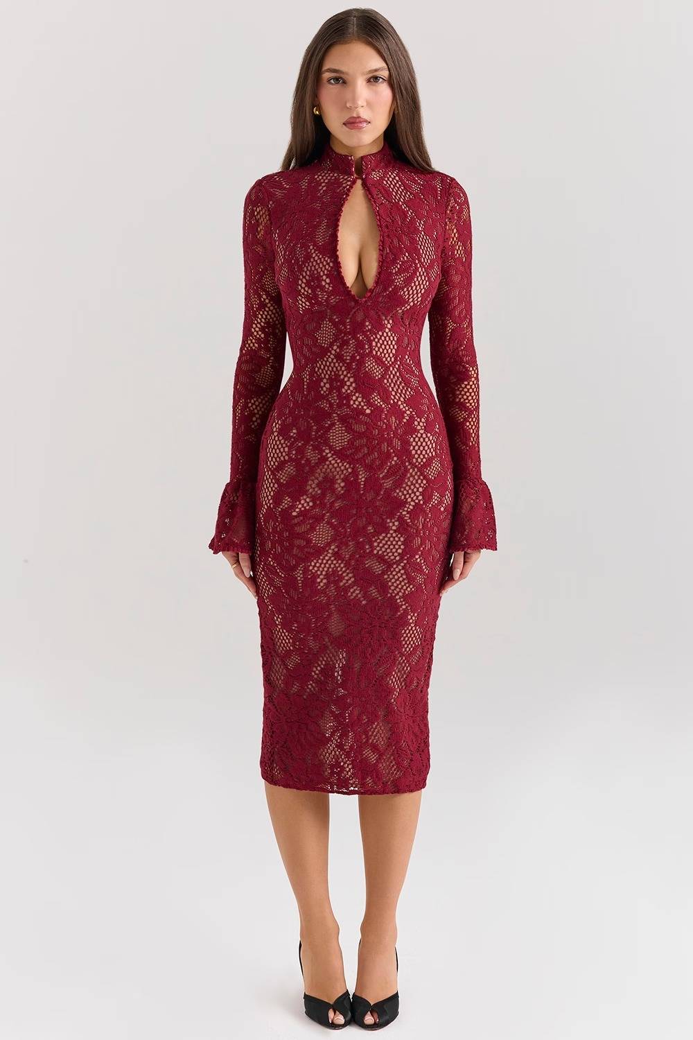 PIERETTE Black Lace Midi Dress  Gemma Chic