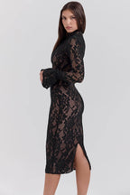 PIERETTE Black Lace Midi Dress  Gemma Chic