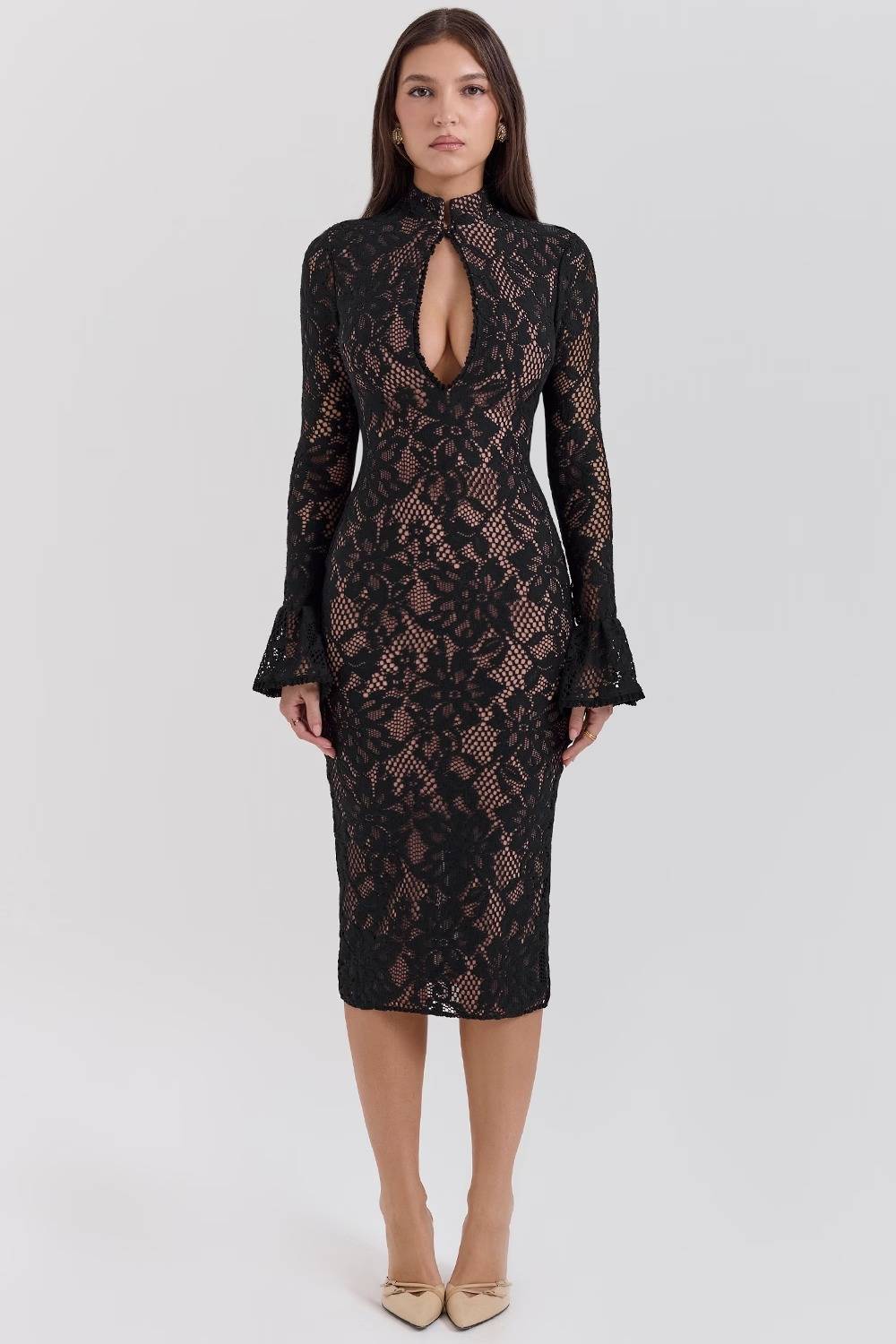 PIERETTE Black Lace Midi Dress  Gemma Chic