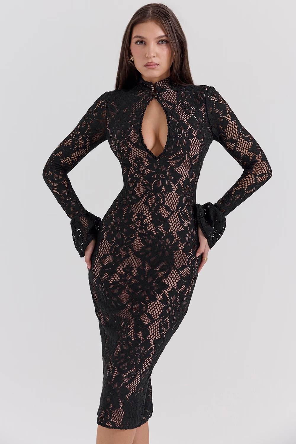 PIERETTE Black Lace Midi Dress  Gemma Chic